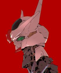 Rule 34 | cable, chromatic aberration, from side, green eyes, gundam, gundam aerial, gundam suisei no majo, highres, mecha, no humans, profile, red background, robot, science fiction, simple background, solo, v-fin, yd (orange maru)