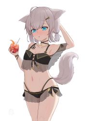 Rule 34 | 1girl, :o, absurdres, ahoge, among us, animal ears, arknights, armpits, bikini, bikini skirt, black bikini, blue eyes, blue poison (arknights), blush, breasts, commentary, cowboy shot, crewmate (among us), cup, drink, drinking straw, fox ears, fox girl, fox tail, hair ornament, hairclip, highres, holding, holding cup, ice, ice cube, looking down, material growth, navel, noe (ppppriver), official alternate costume, oripathy lesion (arknights), parted lips, saliva, saliva trail, see-through, short hair, short twintails, silver hair, simple background, small breasts, solo focus, standing, stomach, sussurro (arknights), sussurro (summer flower) (arknights), sweat, sweatdrop, swimsuit, tail, thighs, twintails, when you see it, white background