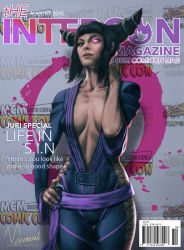 Rule 34 | 1girl, alternate costume, breasts, capcom, center opening, cleavage, cover, drill hair, glowing, glowing eye, han juri, hand on own hip, highres, image sample, looking at viewer, magazine cover, muhammed ansar ali, nail polish, realistic, solo, street fighter, street fighter iv (series), twin drills