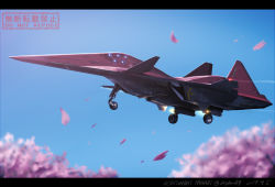Rule 34 | ace combat, adf-01 falken, aircraft, airplane, cherry blossoms, commentary request, fighter jet, jet, letterboxed, military, military vehicle, no humans, original, petals, realistic, vehicle focus, zephyr164
