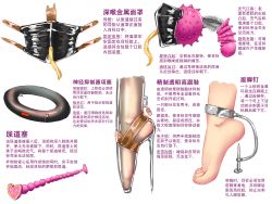 Rule 34 | ball gag, ballet boots, bdsm, bondage, bound, catheter, chinese text, dildo gag, drinking pee, gag, highres, mask, no humans, oral, pee, text focus, translated, urethral sounding, vv sxx