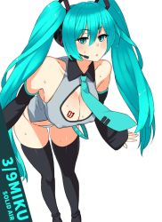 Rule 34 | 1girl, aqua eyes, aqua hair, breasts, cleavage, detached sleeves, covered erect nipples, female focus, hatsune miku, headset, highres, large breasts, long hair, necktie, no pants, panties, solo, thighhighs, twintails, underwear, vocaloid, zonda (solid air)