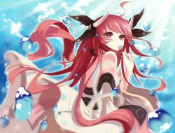 Rule 34 | 10s, 1girl, bad id, bad pixiv id, brown hair, candy, date a live, dress, food, horns, itsuka kotori, lollipop, long hair, qingchen (694757286), red hair, smile, solo, water