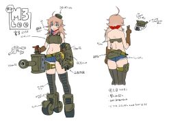 Rule 34 | 1girl, american flag, american flag print, ass, bandana, barrel, belt, blonde hair, blue eyes, blush, boots, breasts, camera, cannon, character sheet, controller, denim, denim shorts, elbow gloves, flag print, gloves, joystick, large breasts, m3 lee, mc axis, mecha musume, midriff, mikoyan, military, military vehicle, motor vehicle, multiple views, navel, shorts, smile, star (symbol), tank, tank top, thighhighs, thighs, turret, v, white background