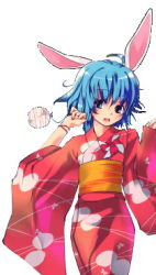 Rule 34 | 10s, ahoge, animal ears, blue hair, bracelet, bunny (trickster), japanese clothes, jewelry, kimono, lowres, rabbit ears, solo, trickster (ntreev soft), yukata