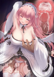 Rule 34 | 1boy, 1girl, armpits, azur lane, grabbing another&#039;s breast, breasts, censored, chain, chained, chained wrists, cleavage, clothed female nude male, cross-section, cum, cum in pussy, detached collar, detached sleeves, dress, frilled dress, frills, grabbing, grabbing from behind, hetero, highres, large breasts, long hair, mosaic censoring, niboshin (usagi drive), nude, panties, penis, perseus (azur lane), pink eyes, pink hair, pussy juice, see-through, sex, thighhighs, twintails, underwear, vaginal, very long hair, wet, white dress, white panties, white thighhighs, wide sleeves, wing collar