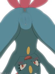 Rule 34 | 1girl, absurdres, all fours, animal ears, anus, armpits, arms up, artist name, ass, blush, creatures (company), fangs, female focus, from behind, furry, furry female, game freak, gen 2 pokemon, highres, jpeg artifacts, looking at viewer, looking through own legs, nintendo, open mouth, pokemon, pokemon (creature), pokemon gsc, pussy, red eyes, simple background, smile, sneasel, solo, tail, teeth, text focus, uncensored, watermark, white background, winick-lim