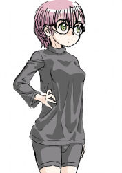 Rule 34 | 1girl, bike shorts, breasts, chrono trigger, commentary request, glasses, green eyes, lucca ashtear, purple hair, s-a-murai, short hair, solo