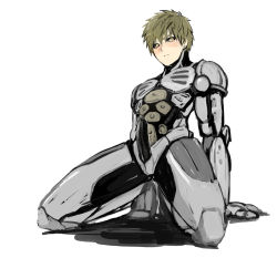 Rule 34 | 1boy, blonde hair, blush, cum, erection, full body, genos, male focus, nao(artist), one-punch man, penis, solo, tagme, tears, white background
