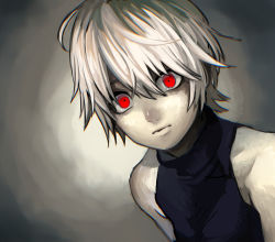 Rule 34 | .flow, 1girl, bad id, bad pixiv id, closed mouth, expressionless, horror (theme), looking at viewer, red eyes, sabitsuki, short hair, shousan (hno3syo), simple background, sleeveless, sleeveless turtleneck, solo, turtleneck, white hair