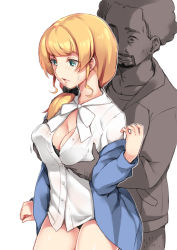 Rule 34 | 1boy, 1girl, black bra, blonde hair, bra, grabbing another&#039;s breast, breasts, chikan, cleavage, crying, ellen baker, grabbing, green eyes, hairy, hetero, highres, hsuliherng, long hair, molestation, new horizon, no pants, old, old man, open mouth, partially undressed, paulo fernandes, simple background, teardrop, unbuttoned, underwear, what, white background