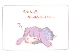 Rule 34 | 10s, 1girl, 1koma, = =, closed eyes, comic, flat color, flower, hair flower, hair ornament, long hair, long sleeves, lying, new game!, on stomach, purple hair, saku usako (rabbit), sketch, skirt, sleeping, solo, suzukaze aoba, translation request, twintails, white background