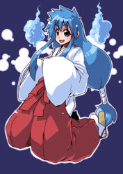Rule 34 | 1girl, blue hair, blush, ghost sweeper mikami, happy, himuro kinu, japanese clothes, long hair, low-tied long hair, miko, revision, takanashi ringo