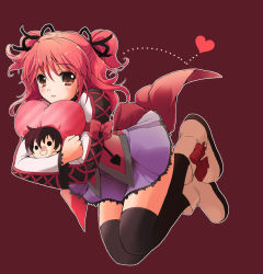 Rule 34 | 1girl, akina tsukako, asbel lhant, bad id, bad pixiv id, black thighhighs, bow, brown eyes, character doll, cheria barnes, colorized, doll, hugging doll, full body, heart, hug, long hair, hugging object, pillow, pillow hug, pink hair, purple skirt, ribbon, sasaki yuki, shoes, short twintails, skirt, smile, solo, tales of (series), tales of graces, thighhighs, twintails