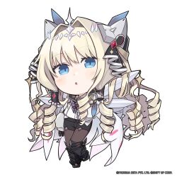 Rule 34 | 1girl, armored boots, black footwear, black gloves, black shorts, blonde hair, blue eyes, boots, chibi, commentary, crown (nikke), english commentary, frilled hair tubes, frills, full body, gloves, goddess of victory: nikke, hair intakes, hair ribbon, hair tubes, hand up, headgear, highres, light blush, long hair, long sleeves, looking at viewer, neck ribbon, official art, pantyhose, puffy long sleeves, puffy sleeves, ribbon, shirt, short shorts, shorts, solo, standing, standing on one leg, thigh boots, totatokeke, very long hair, white shirt