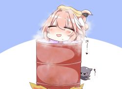 Rule 34 | 1boy, :d, absurdres, astolfo (fate), bath, blue background, blush, braid, chibi, commentary request, drum (container), drum bath, closed eyes, facing viewer, fate/grand order, fate (series), fire, hair intakes, highres, jako (jakoo21), male focus, multicolored hair, octopus, open mouth, smile, solo, streaked hair, sweatdrop, towel, towel on head