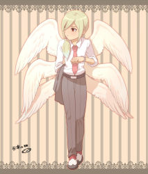 Rule 34 | 1boy, afuro terumi, angel wings, bad id, bad pixiv id, full body, inazuma eleven (series), inazuma eleven go, long hair, male focus, mizuhara aki, multicolored hair, multiple wings, necktie, aged up, seraph, solo, two-tone hair, watch, wings, wristwatch
