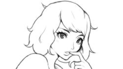 Rule 34 | 1girl, artist request, blush, finger to mouth, kawakami sadayo, medium hair, messy hair, monochrome, open mouth, persona, persona 5, portrait, simple background, solo, white background