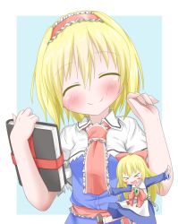Rule 34 | &gt; &lt;, 2girls, ^ ^, alice margatroid, blonde hair, blush, blush stickers, book, closed eyes, closed eyes, female focus, hairband, multiple girls, oden (th-inaba), open mouth, shanghai doll, smile, touhou