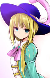 Rule 34 | androgynous, blonde hair, blue eyes, blue hat, chevalier d&#039;eon (fate), fate/grand order, fate (series), gender request, hat, hat feather, long hair, looking at viewer, sen (astronomy), smile, solo, white background