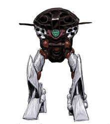 Rule 34 | green eyes, gundam, highres, looking at viewer, mecha, mobile suit, non-humanoid robot, one-eyed, orrdriver, robot, sketch, solo, standing, turn a gundam, wadom, walker (robot), white background