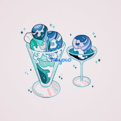 Rule 34 | artist name, bad id, bad instagram id, cocktail glass, cup, drinking glass, food, food focus, grey background, ice cream, limited palette, meyoco, no humans, original, simple background, sparkle, transparent, waves