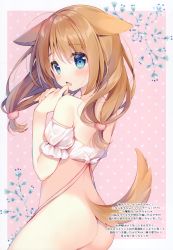 Rule 34 | 1girl, absurdres, animal ears, ass, back, bare shoulders, blouse, blush, bottomless, brown hair, dog ears, dog tail, fang, highres, looking at viewer, no panties, open mouth, original, shirt, solo, suimya, tail, twintails, white shirt