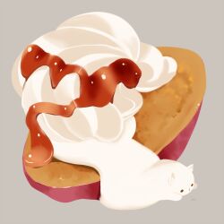 Rule 34 | animal focus, bread, chai (drawingchisanne), food, food focus, food request, grey background, melting, no humans, original, pastry, signature, strawberry jam, whipped cream