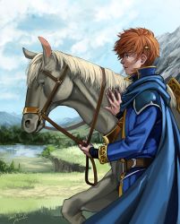Rule 34 | 1boy, animal, annelie, bad id, bad pixiv id, cape, dated, day, eliwood (fire emblem), fire emblem, fire emblem: the blazing blade, horse, male focus, nintendo, outdoors, smile, standing