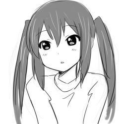 Rule 34 | 1girl, aaaa (quad-a), bad id, bad pixiv id, blush, greyscale, k-on!, long hair, monochrome, nakano azusa, portrait, simple background, solo, twintails, white background