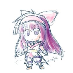 Rule 34 | 1girl, ainu clothes, artist name, blue eyes, breasts, chibi, fingerless gloves, gloves, hair ribbon, highres, legs, long hair, monochrome, nakoruru, open mouth, pants, purple hair, ribbon, samurai spirits, sketch, small breasts, snk, solo, the king of fighters, thighs, traditional media