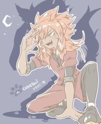 Rule 34 | 1boy, bad id, bad pixiv id, crescent moon, different shadow, garushaa wolfein, inazuma eleven (series), inazuma eleven go, inazuma eleven go chrono stone, long hair, male focus, moon, open mouth, orange hair, pointy ears, simple background, solo, ticktack chicken, twitter username, werewolf