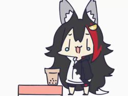 Rule 34 | 1girl, :3, animal ear fluff, animal ears, animated, black hair, black hoodie, black shorts, bubble tea, chibi, drinking straw, full body, grey background, hair ornament, holding, holding drinking straw, hololive, hood, hoodie, kamochomedesu, long hair, looping animation, multicolored hair, ookami mio, ookami mio (casual), open mouth, red hair, short shorts, shorts, simple background, solo, stab, standing, streaked hair, tail, tears, two-tone hair, two-tone hoodie, very long hair, video, virtual youtuber, white hoodie, wolf ears, wolf tail, | |