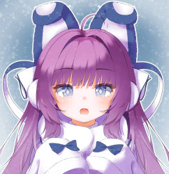 Rule 34 | + +, 1girl, absurdres, ahoge, azur lane, bad id, bad pixiv id, blue bow, blue eyes, blush, bow, coat, commentary request, fur-trimmed coat, fur-trimmed sleeves, fur trim, hair intakes, hands up, highres, long hair, long sleeves, looking at viewer, open mouth, outline, poppypilf, purple hair, sidelocks, sleeves past fingers, sleeves past wrists, solo, tashkent (azur lane), upper body, white coat, white outline