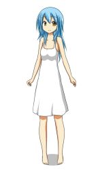 Rule 34 | 1girl, animated, animated gif, blue hair, character request, dress, eyebrows, female focus, flat chest, long hair, nail polish, seiji (artist), simple background, smile, solo, yellow eyes