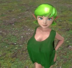 Rule 34 | 10s, 1girl, 3d, animated, animated gif, blue eyes, breast expansion, breasts, cleavage, clothes lift, cropped, female focus, green hair, green shirt, green shorts, green tank top, hands on own hips, huge breasts, large areolae, large breasts, looking at viewer, lowres, nintendo, nipples, no bra, outdoors, pointy ears, rochestedorm, saria (zelda), shirt, shirt lift, short hair, shorts, sleeveless, smirk, solo, source filmmaker (medium), standing, swaying, tank top, the legend of zelda, the legend of zelda: ocarina of time, third-party edit, uncensored