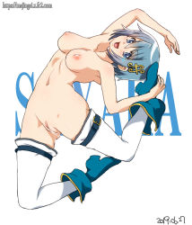 Rule 34 | 1girl, 2019, :d, armpits, arms up, bad id, bad pixiv id, blue eyes, blue footwear, blue hair, boots, breasts, character name, cleft of venus, commentary request, dated, flexible, fortissimo, full body, ginko (silver fox), hair ornament, hairclip, high heel boots, high heels, looking at viewer, mahou shoujo madoka magica, mahou shoujo madoka magica (anime), matching hair/eyes, medium breasts, miki sayaka, musical note, musical note hair ornament, navel, nipples, nude, open mouth, pussy, pussy juice, short hair, simple background, smile, solo, thigh strap, thighhighs, uncensored, watermark, web address, white background, white thighhighs
