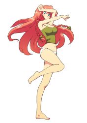 Rule 34 | 1girl, adapted costume, alternate costume, bad id, bad pixiv id, bare shoulders, blue eyes, blush, bow, braid, breasts, camisole, female focus, hair bow, hong meiling, long hair, medium breasts, navel, non (z-art), panties, red hair, simple background, solo, touhou, twin braids, underwear, underwear only, white background, white panties