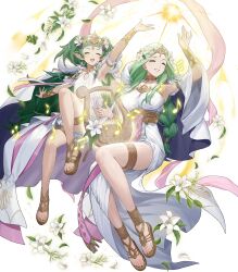 2girls dress fire_emblem fire_emblem:_three_houses fire_emblem_heroes green_eyes green_hair highres long_hair multiple_girls nintendo non-web_source official_alternate_costume official_art rhea_(aura_of_love)_(fire_emblem) rhea_(fire_emblem) sandals sothis_(aura_of_love)_(fire_emblem) sothis_(fire_emblem) toes very_long_hair white_dress