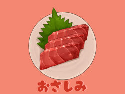 Rule 34 | fish (food), food, food focus, highres, kaneko ryou, no humans, original, pink background, plate, sashimi, seafood, simple background, still life