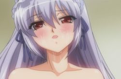 Rule 34 | 10s, 1girl, animated, animated gif, blush, licking, light purple hair, long hair, maid, maid headdress, nir (oppai no ouja 48), nude, open mouth, oppai no ouja 48, pussy juice, pussy juice on face, red eyes, ribbon, tongue, torogao