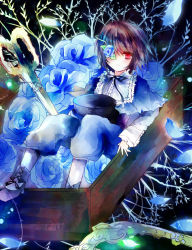 Rule 34 | 00s, 1girl, blue rose, box, colorful, flower, in container, kazu (muchuukai), oversized object, pantyhose, rose, rozen maiden, scissors, solo, souseiseki