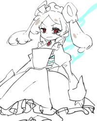 Rule 34 | 1girl, angry, apron, bloody marie (skullgirls), brooch, dress, fire, hair ornament, highres, jewelry, lineart, maid, maid headdress, red eyes, siosyan, sketch, skull hair ornament, skullgirls, solo, spot color, twintails