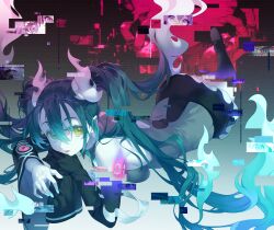 Rule 34 | 1girl, absurdres, aqua hair, black thighhighs, creatures (company), detached sleeves, game freak, ghost, ghost miku (project voltage), glitch, grey shirt, hair between eyes, hatsune miku, highres, long hair, looking at viewer, may (2747513627), nintendo, pale skin, pokemon, project voltage, shirt, skirt, thighhighs, twintails, very long hair, vocaloid, will-o&#039;-the-wisp (mythology), yellow eyes