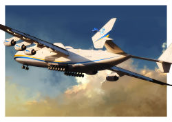 Rule 34 | aircraft, airplane, antonov an-225, bird, blue bird, cloud, commentary, english commentary, highres, mixed-language commentary, no humans, real life, realistic, russo-ukrainian war, sky, timmyyen, vehicle focus