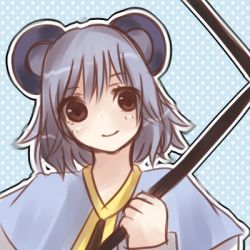 Rule 34 | 1girl, animal ears, ariami, bad id, bad pixiv id, blue hair, brown eyes, female focus, lowres, mouse ears, nazrin, riho (ariami), simple background, solo, touhou