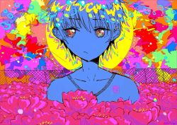 Rule 34 | 1boy, 666haorare666, abstract background, bad id, bad pixiv id, bubble, collarbone, colorful, fence, field, flower, flower field, looking away, male focus, multicolored eyes, no nose, original, peony (flower), portrait, short hair, solo
