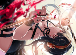 Rule 34 | 1girl, absurdres, black dress, black hair, blood, blurry, breasts, cleavage, dagger, depth of field, dress, dual wielding, earrings, floating hair, flower, gold earrings, gold hairband, hair flower, hair ornament, hairband, has bad revision, has downscaled revision, highres, holding, holding dagger, holding knife, holding weapon, jewelry, knife, l.f., large breasts, long hair, looking at viewer, md5 mismatch, parted lips, red eyes, red lips, resolution mismatch, rose, short hair with long locks, sidelocks, sideways, solo, source smaller, spikes, spy x family, stiletto (weapon), thighhighs, weapon, yor briar