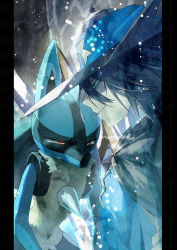 Rule 34 | 1boy, black cape, black hair, blue headwear, blue tunic, cape, clenched teeth, closed mouth, commentary request, creatures (company), frown, game freak, gen 4 pokemon, half-closed eyes, hat, lucario, male focus, nintendo, pokemon, pokemon: lucario and the mystery of mew, pokemon (anime), pokemon (creature), pokemon rse (anime), red eyes, short hair, sir aaron, smile, tearing up, teeth, yamanashi taiki, yellow fur