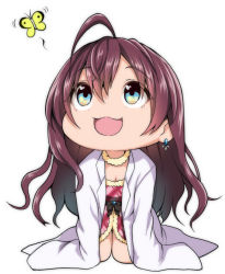 Rule 34 | 1girl, :3, :d, ahoge, black bow, blue eyes, bow, bug, butterfly, chibi, coat, dress, earrings, ichinose shiki, idolmaster, idolmaster cinderella girls, insect, jewelry, lab coat, long hair, long sleeves, open clothes, open coat, open mouth, red dress, red hair, simple background, sleeves past fingers, sleeves past wrists, smile, solo, upturned eyes, white background, yellow butterfly, yozo (stanky)